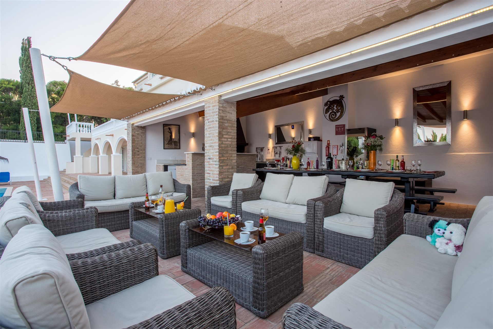 The covered outdoor lounge