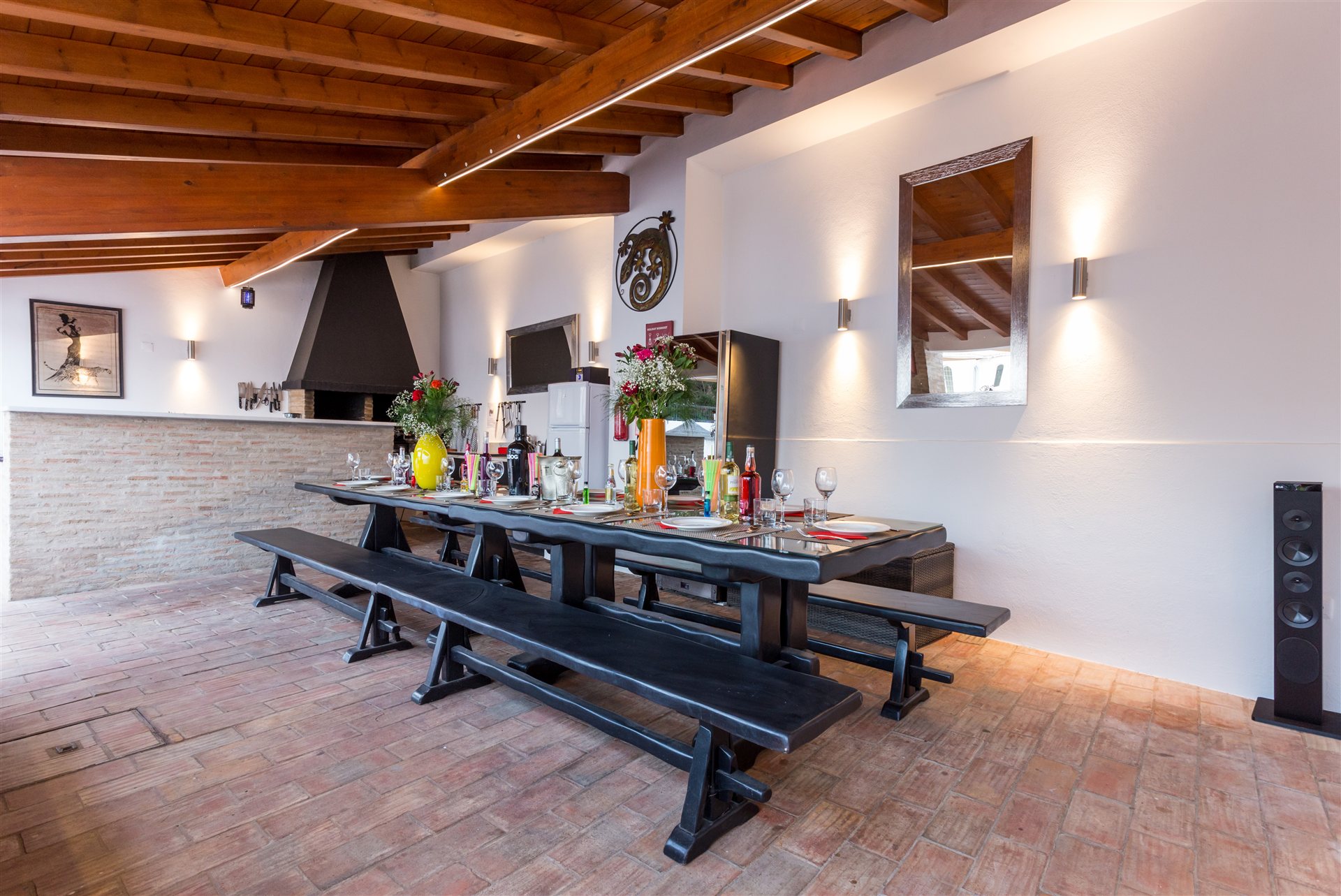The covered outdoor dining table